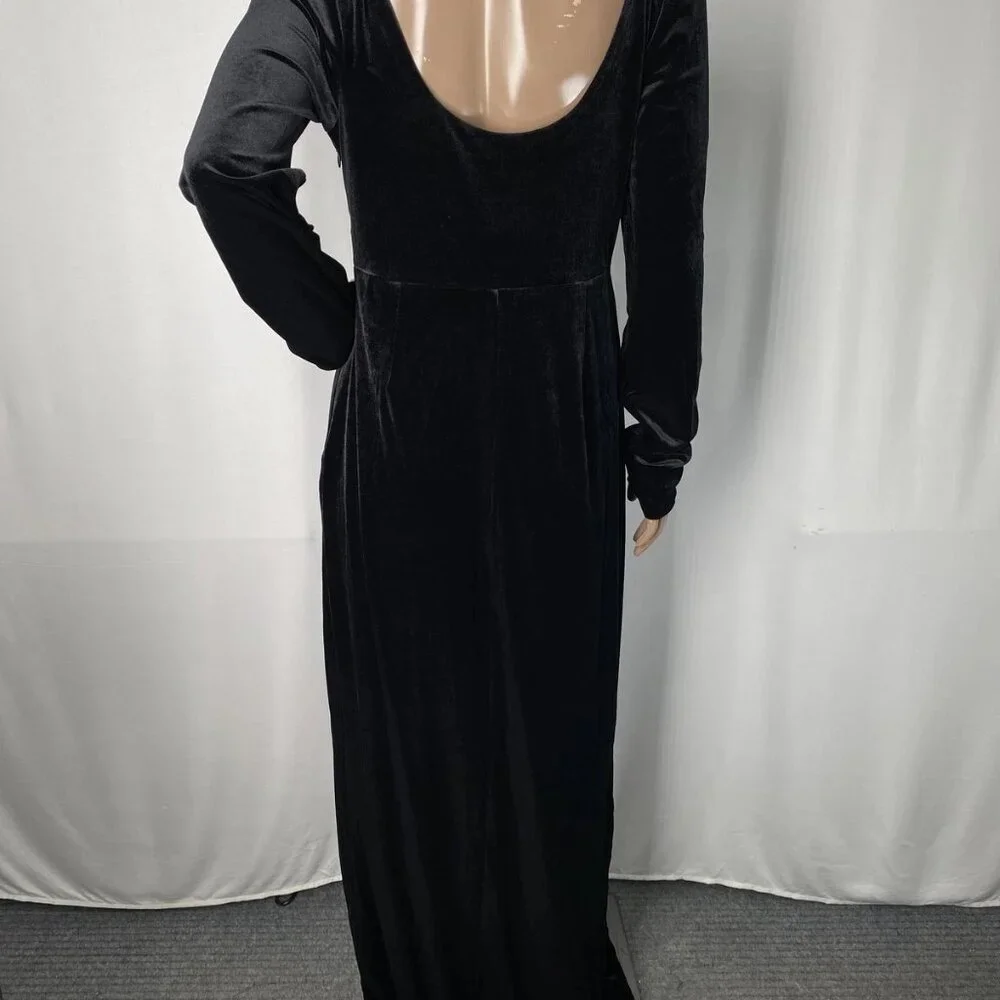 NEW BHLDN Bella Maxi Dress Black Size L Long Sleeve Scoop Neck w/ Side Slit